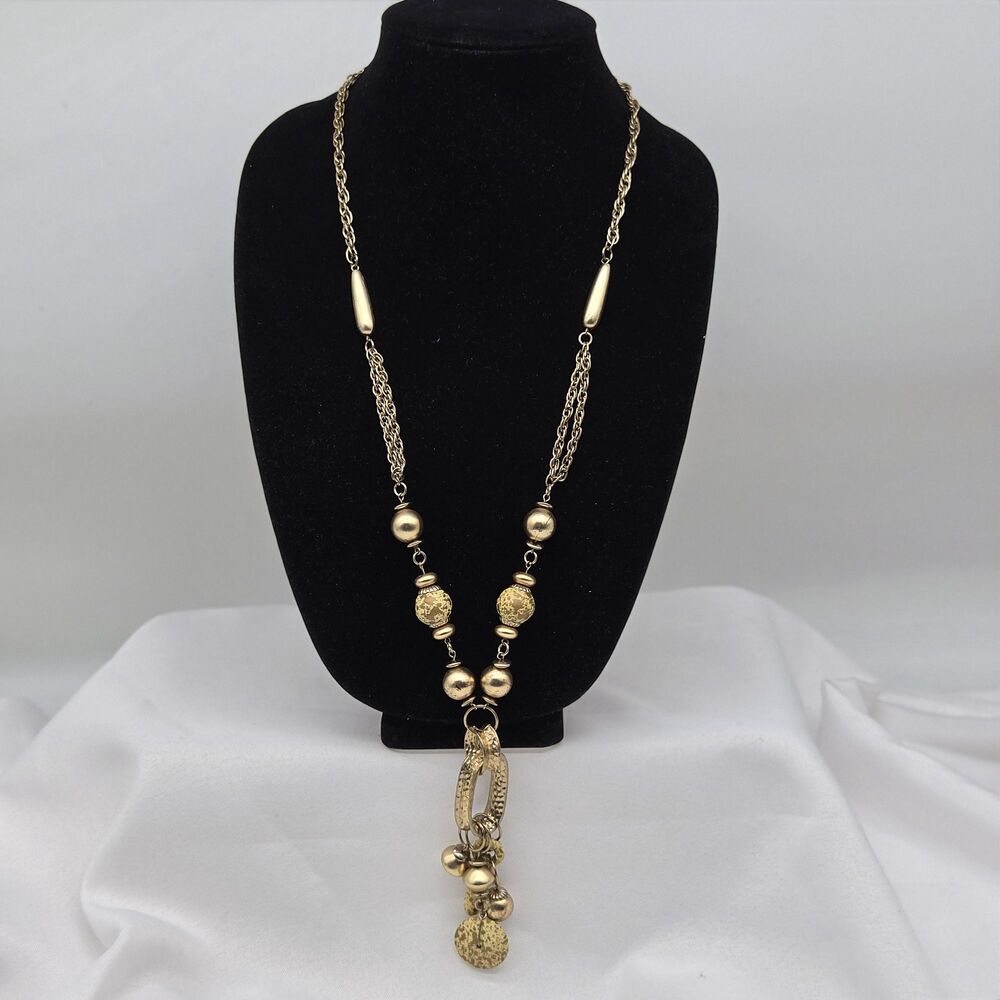 Gold-Tone Statement Necklace, Long Decorative Chain with Hammered Oval Links